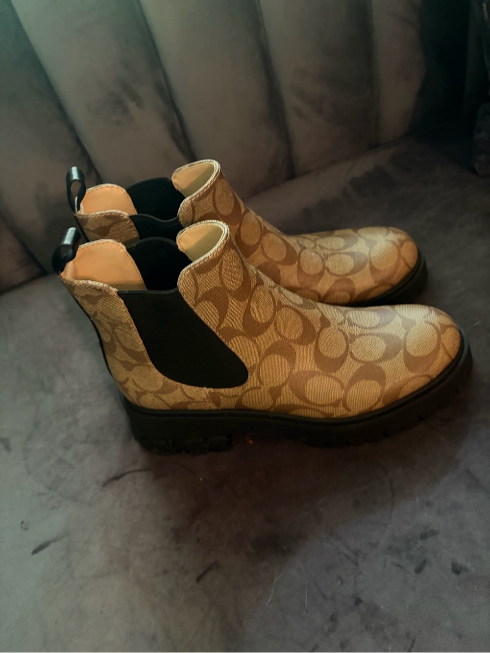 Coach Tan Signature Chelsea Boots with Black Elastic